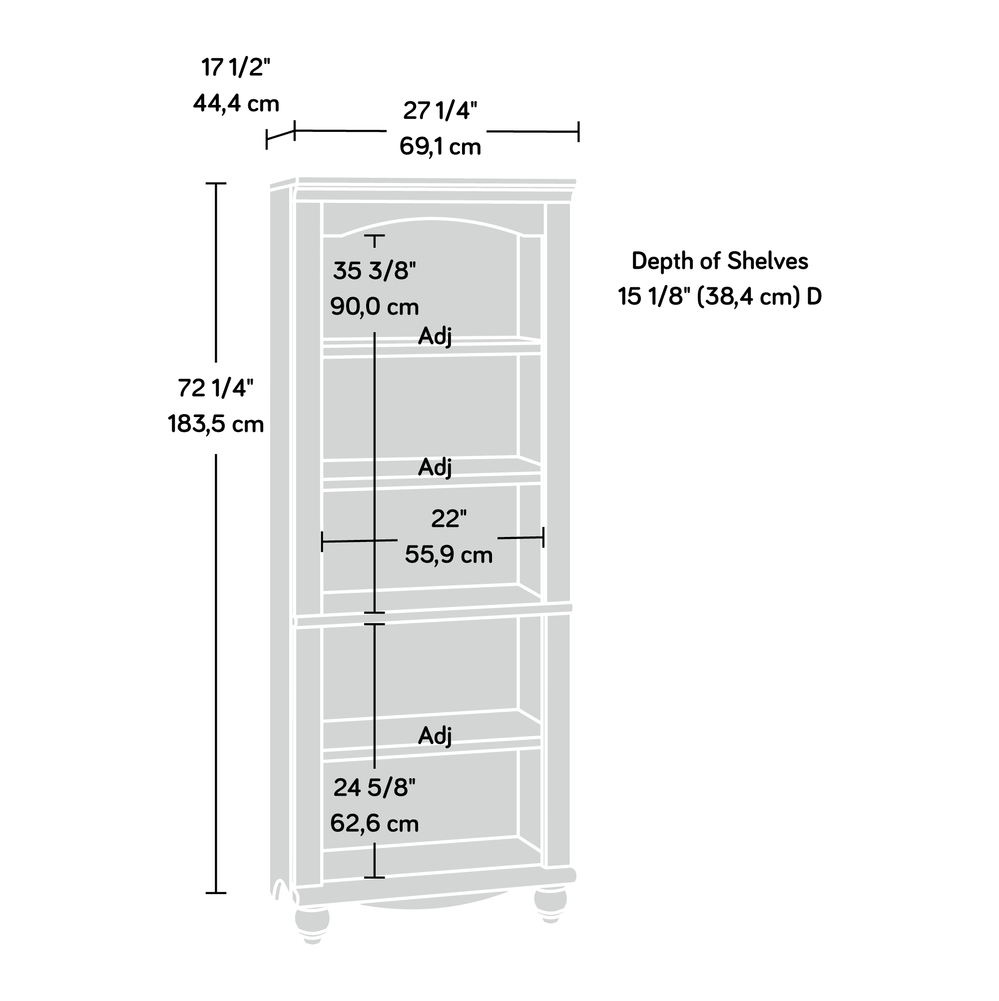 Sauder Harbor View 72" Library Bookcase, Antiqued White Finish