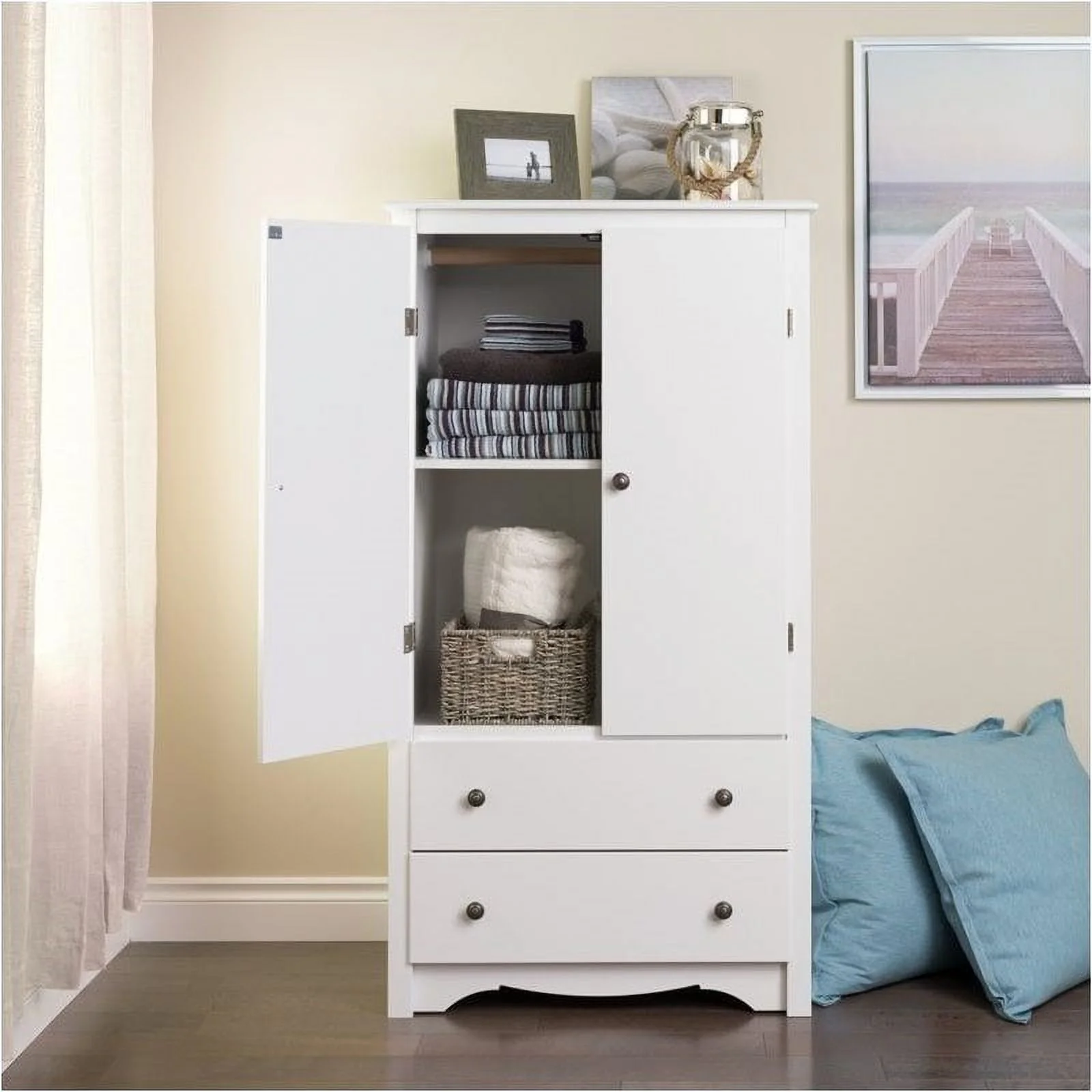Pemberly Row Modern Engineered Wood TV Wardrobe Armoire in White