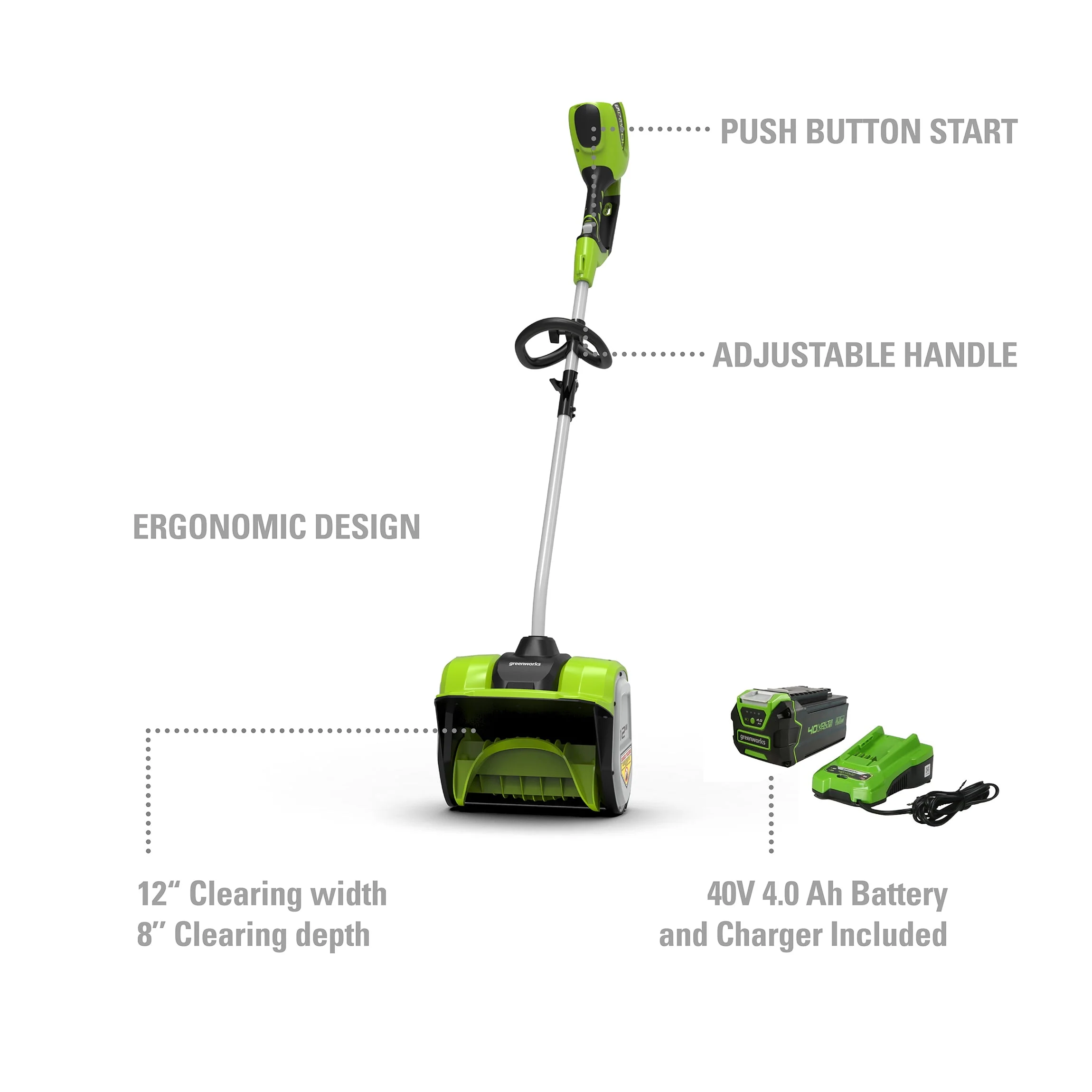 Greenworks 12 40V Single-Stage Battery Powered Push Snow Blower
