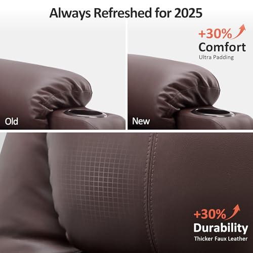 MCombo Power Lift Recliner Chair for Elderly, Lift Chair with Heat and Massage, FSC Certified, USB Ports, Cup Holders, Faux Leather 7040 (Black, Medium)