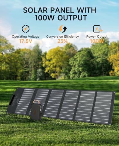 Portable Solar Panel 100W 17.5V with MC-4 to DC5521/XT60/Anderson Cable, 100W Foldable Solar Panels Kit with Adjustable Kickstands, Waterproof IP65 for Camping, Outdoor, Power Station