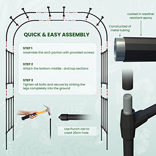 Olle Garden Arbor 95" High 59" Wide Easy to Assemble Wedding Arches for Ceremony Lightweight Garden Trellis Arch Garden Arch Trellis for Climbing Plants, Black