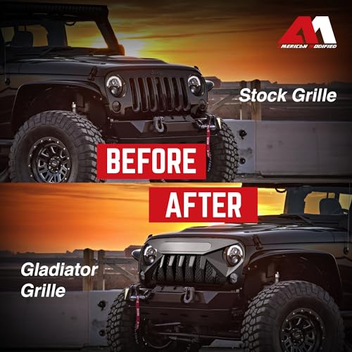 American Modified Gladiator Vader Easy Installation Front Grille Cover Compatible with Jeep Wrangler 2007 to 2018, JK/JKU, Rubicon, and Sahara Sport, Matte Black