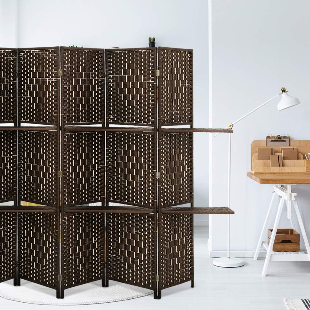 6Ft Tall Wooden Folding Privacy Screen 6 Panel Room Divider with Shelves Portable Partition Divider Wall Freestanding Privacy Panel for Home Office Privacy Protection, Brown