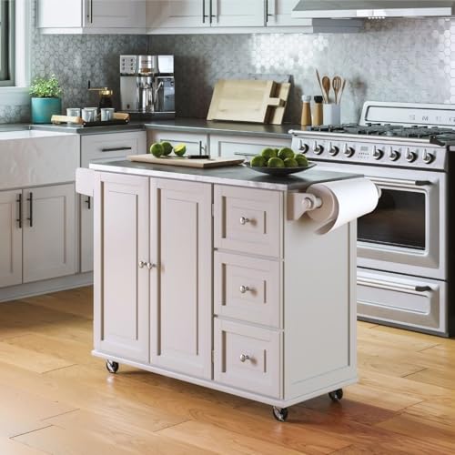 homestyles Mobile Kitchen Island Cart with Stainless Steel Top, Sage Green