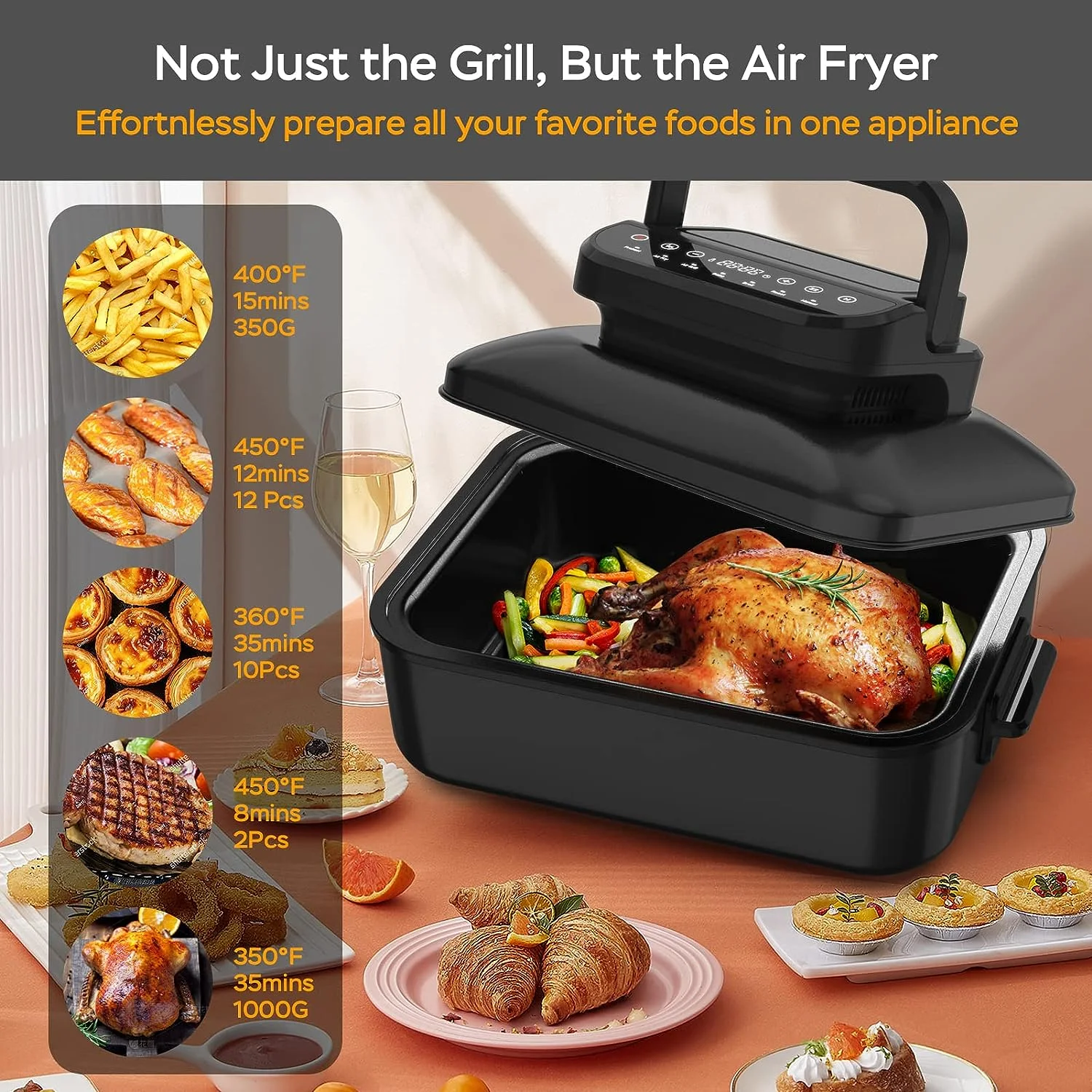 Geek Chef Electric Smokeless Indoor Grill, 7-in-1 Electric Indoor Nonstick Grill, Portable BBQ Grill with Temperature Control, Non-Stick, Dishwasher Safe, 1500W, Black