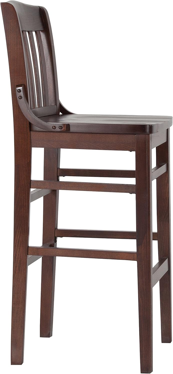 BizChair School House Back Walnut Wood Barstool