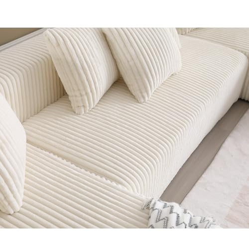 131'' Modular Sectional Couch, U-shaped Sofa, Chaise Lounge, Striped Corduroy Fabric,Upholstered 4 Seater Couch for Living Room, Bedroom, Free Combination Sofa (White)