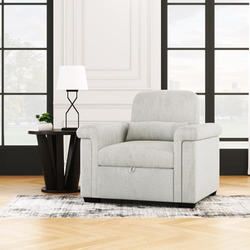 Sleeper Chair Bed, 37.8in Pull Out Sleeper Bed with Polliw, 3 in 1 Convertible Single Sofa Chair Bed with Adjustable Backrest, Chaise Lounge Chair Indoor for Living Room, Bedroom, Salon, Beige