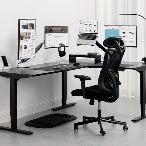 Progressive Desk L Shaped Height Adjustable Standing Desk 72" x 60" - Corner Computer Desk - Electric Stand Up Rising Workstation - Gray Frame, Ebony Oak Top