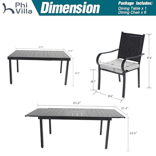 PHI VILLA 9 Piece Outdoor Extendable Dining Set for 8, Expandable Rectangular Metal Dining Table & 8 Rattan Chairs for Patio, Deck, Yard