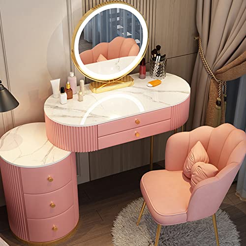 QQXX Makeup Vanity Set with 3 Color Lighted Mirror,Luxury Makeup Vanity Table with Drawers and Side Cabinet,Modern Bedroom Dressing Table with Cushioned Stool(39inch, Gray)