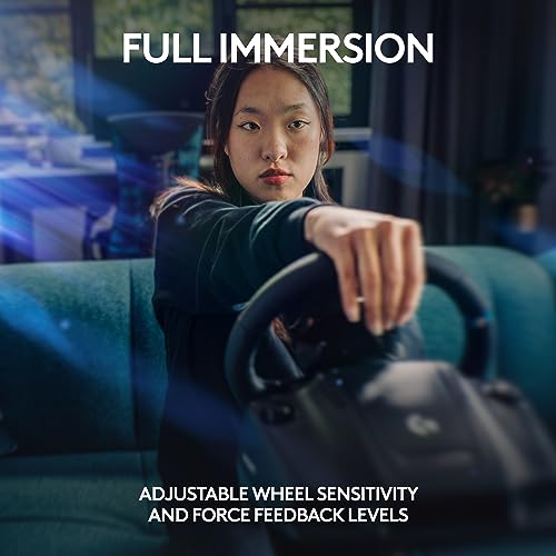 Logitech G923 Racing Wheel and Pedals, TRUEFORCE up to 1000 Hz Force Feedback, Gaming Steering Wheel PS5, PS4, PC, Mac, Genuine Leather- Black
