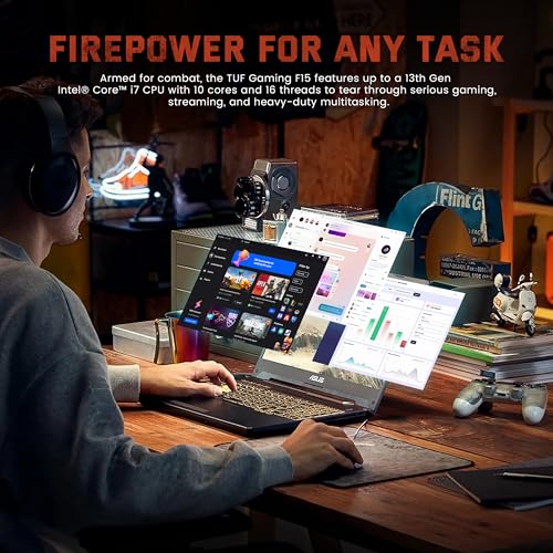 Asus TUF F15 Gaming Laptop 15.6"" FHD 144Hz Intel 14-Core i7-12700H (Beat i9-11950H) 16GB RAM 1TB SSD GeForce RTX 4070 8GB Graphic Backlit Thunderbolt 4 USB-C Win11 + HDMI Cable, Grey