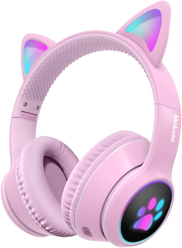 Mokata Gaming Headphone Wired AUX 3.5mm Over Ear Cat LED Light Fit Adult & Kids Foldable Stereo Headset Earmuffs with Microphone for PC PS4 Game Cellphone Laptop Pad H02 Navy Blue