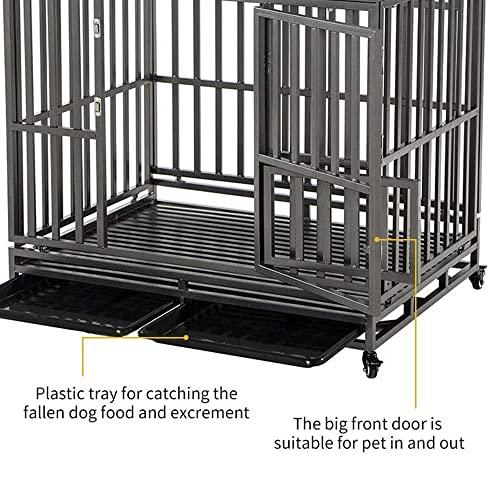 LUCKUP Heavy Duty Dog Cage Metal Kennel and Crate for Medium and Large Dogs, Pet Playpen with Four Wheels,Easy to Install,42 inch,Black