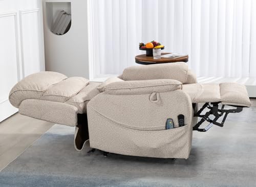 Light Grey Recliner Chair for Elderly | Tall and Big Man 400lbs | Chenille | Power Lift, Lay Flat, Stand Up, Wireless Charging Device, Extended Footrest, Massage Heat, Cup Holder, Lumbar Pillow