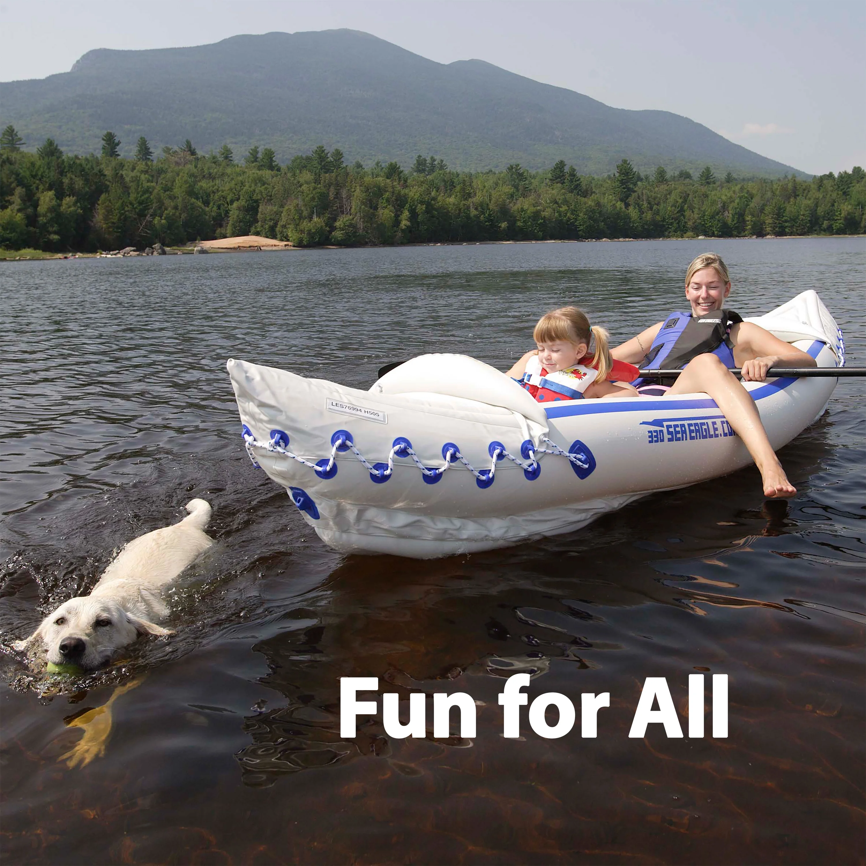 Sea Eagle SE330 Two Person Inflatable Sport Kayak Boat with Seats, Paddles, Bag and Pump-Affordable-Lightweight-Portable- QuikSail Package