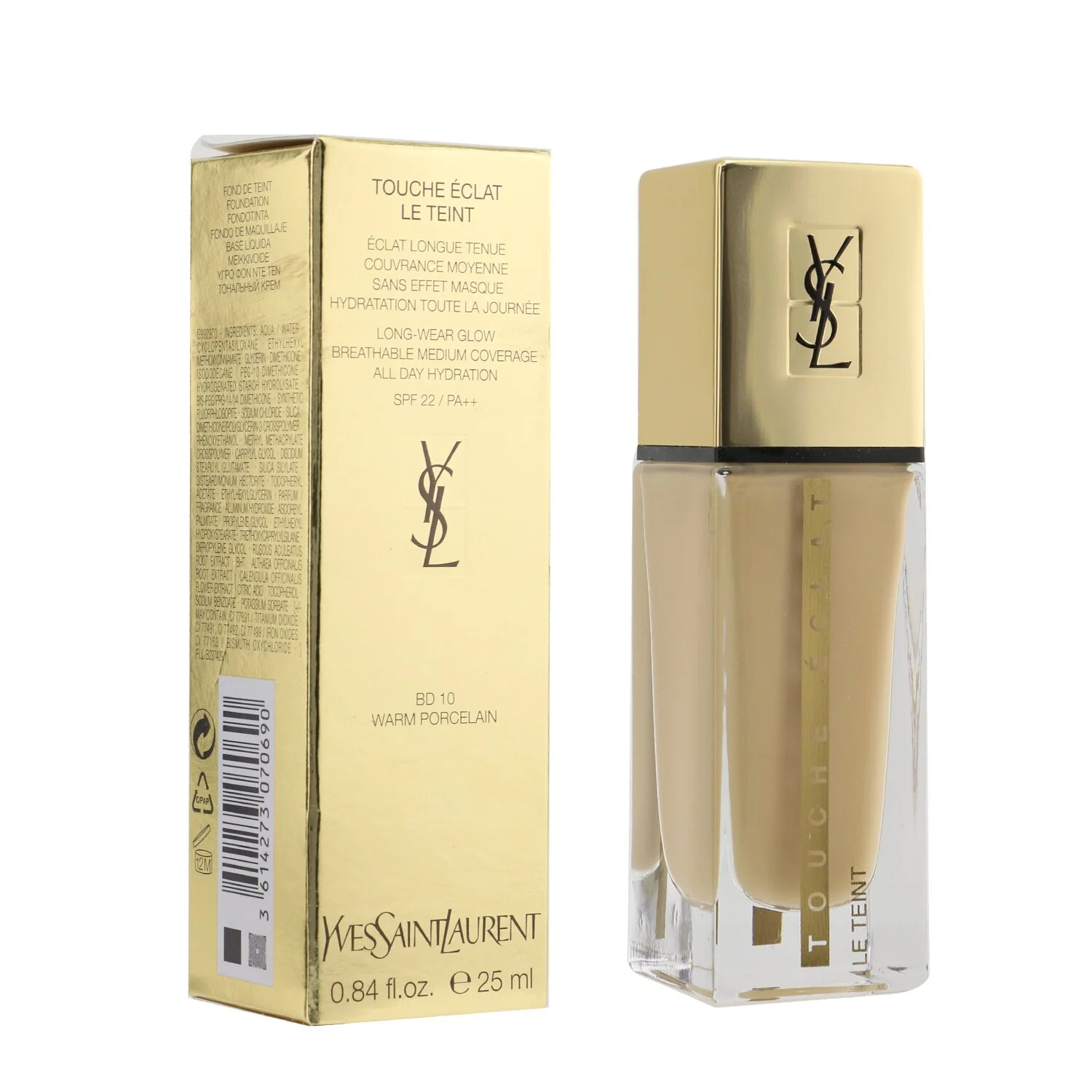 Yves Saint Laurent Touche Eclat Le Teint Long Wear Glow Foundation SPF22 - # B50 Honey  25ml/0.84oz