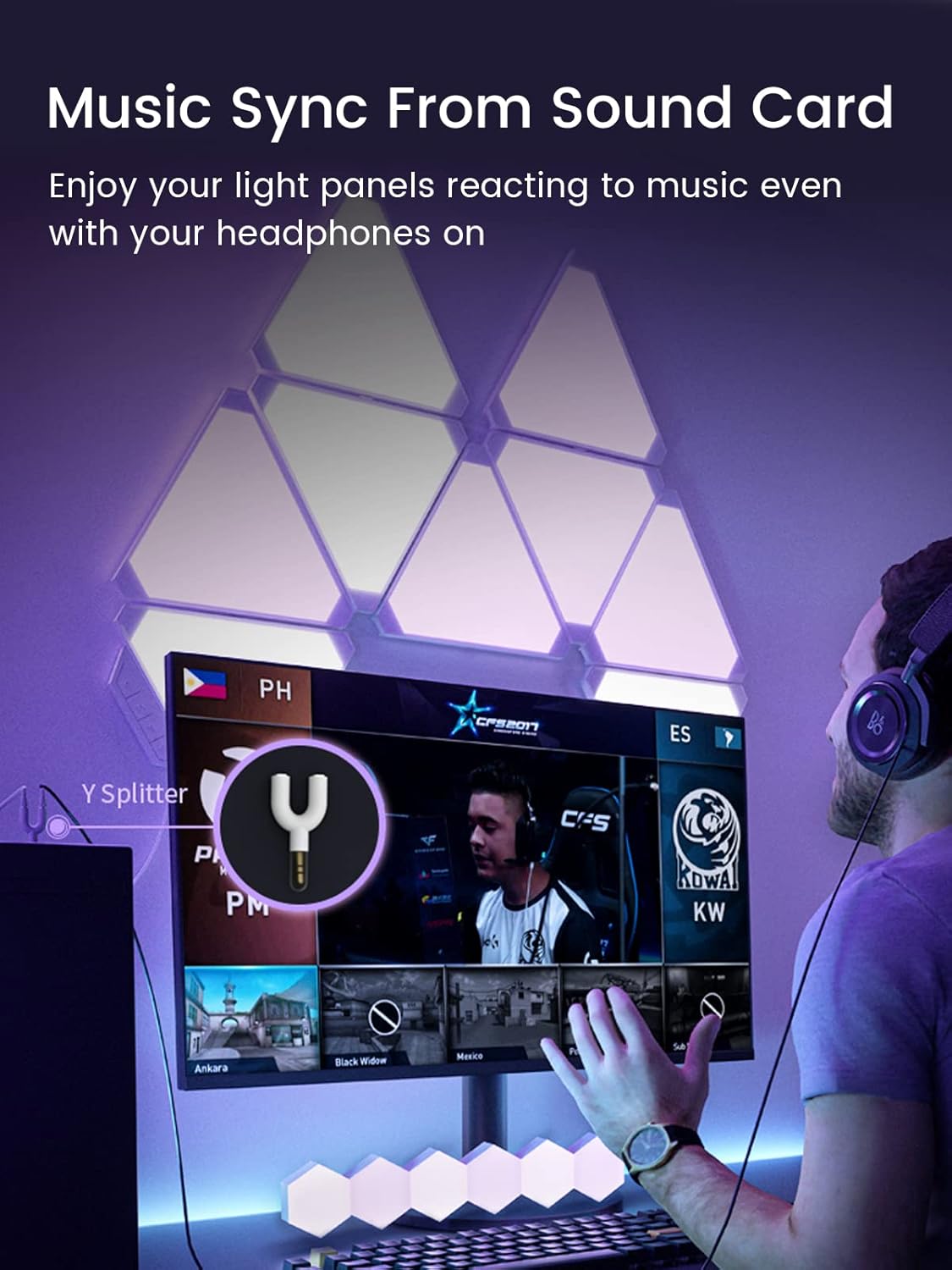 Cololight Smart Gaming Lights, Wall Lights for Bedroom Can No Sound Music Sync, Gaming Setup Triangle Lights with 6 Connection Slots for Gaming Room Decor, Gift for Men 6pcs