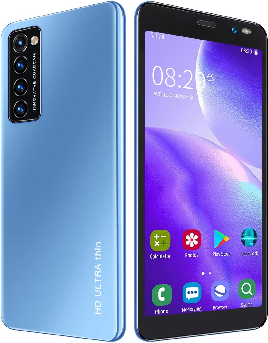 5.45 inch Smartphone, HD Full Screen Unlocked Cell Phones, for Android 6.0 Face Fingerprint Smart Phone, 1GB/8GB, HD Camera Mobil Phone, 2200mAh Battery, 128GB Extension (Blue)