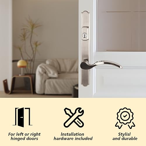 Hinged Patio Door Handle System Filled with Lever Handle Mortise Lock Set Universal Left and Right Entry Doors Handle （Brushed Nickel）