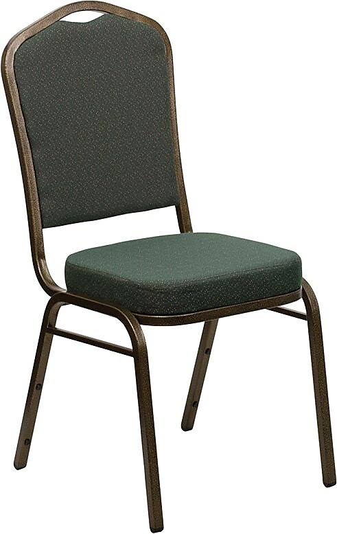 4 Pk. Hercules Series Crown Back Stacking Banquet Chair Green Patterned Fabric/Gold Vein Frame