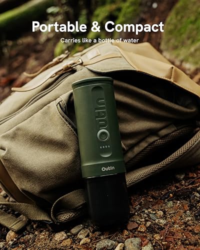 Outin Nano Portable Electric Espresso Machine,Travel Coffee Maker for Camping,Car Coffee Maker Self-Heating with USB-C, 12V, With Ground Coffee & NS Capsule for RV, Hiking, Office