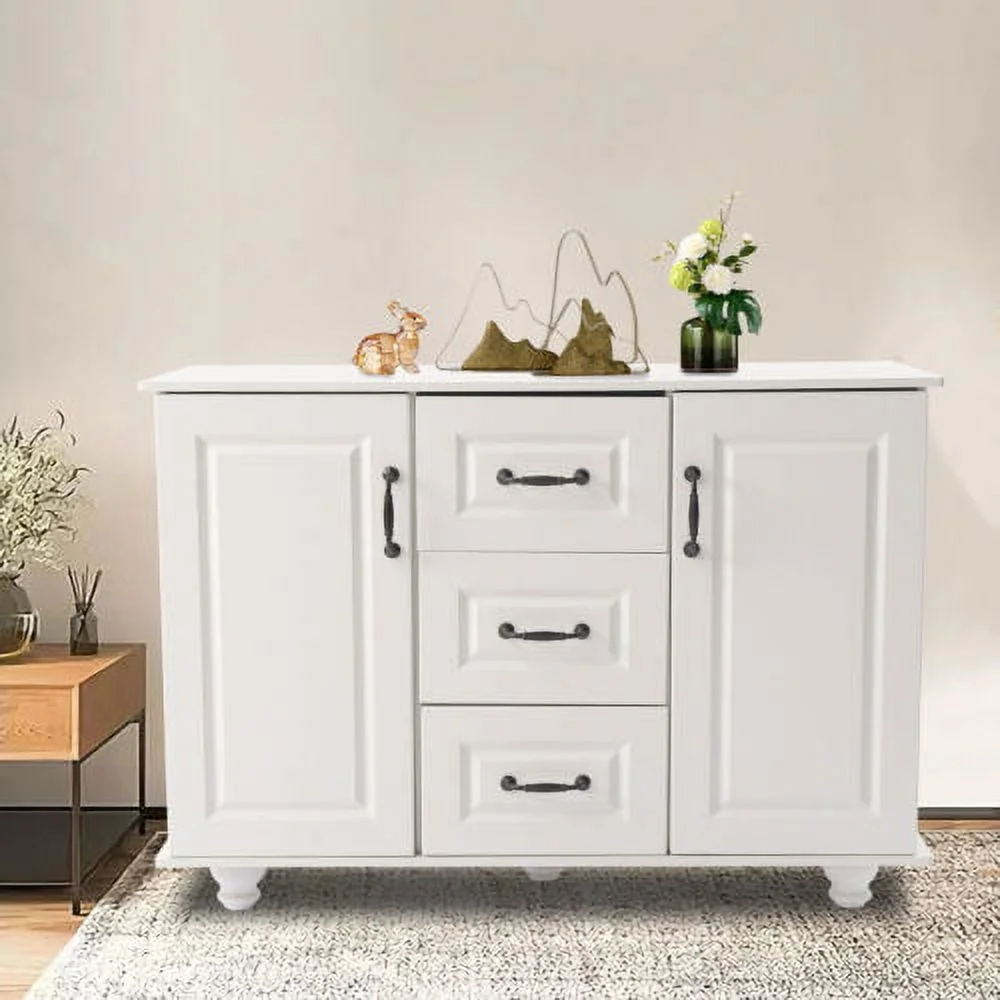 White Kitchen Storage Cabinet Wooden 3 Drawers 2 Door Cupboard Free Standing