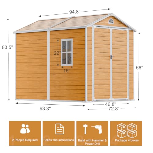 Outdoor Resin Storage Shed with Floor Included 5x3 FT, Waterproof Outside Sheds with Window Lockable Door, Plastic Sheds for Backyard Garden Patio Lawn Tools, Gray