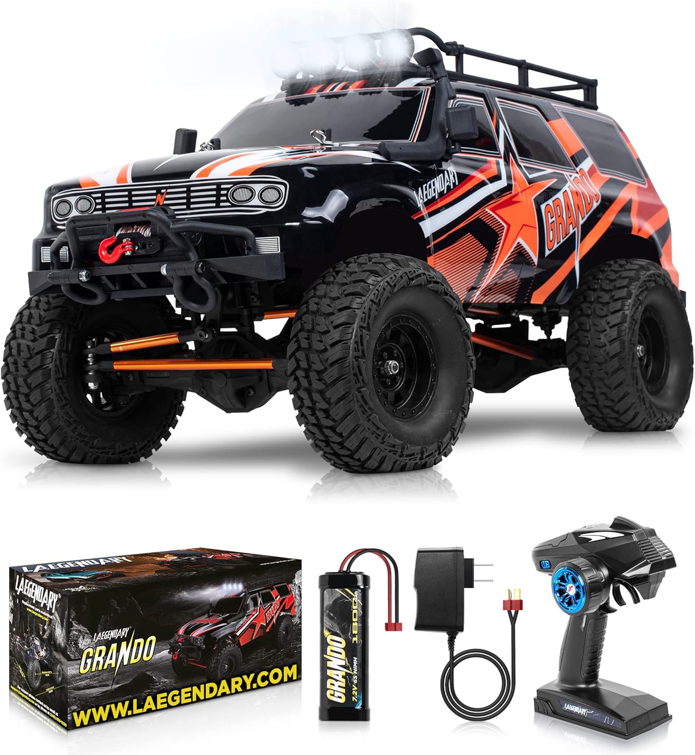 LAEGENDARY RC Cars - 4x4 Offroad Crawler Remote Control Truck for Adults and Kids - Fast Speed, Waterproof, Electric, Hobby Grade Car - 1:10 Scale, Brushed, Blue - Green﻿