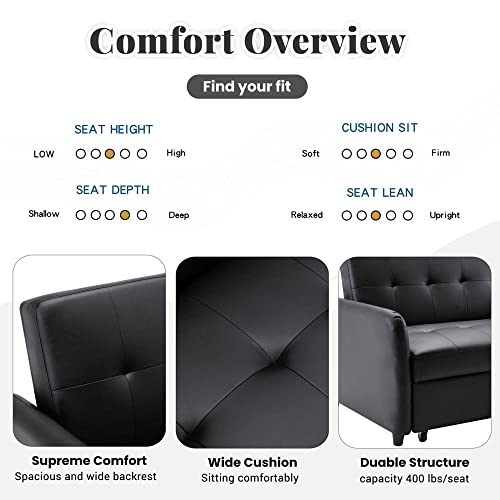 2-in-1 Pull-Out Sofa Bed, Loveseat Convertible Sofa, Convertible Lounge Chair, Sleeper Couch Bed with Dual USB Ports Adjustable Backrest, for Small Room Apartment, Easy Assembly, Brown