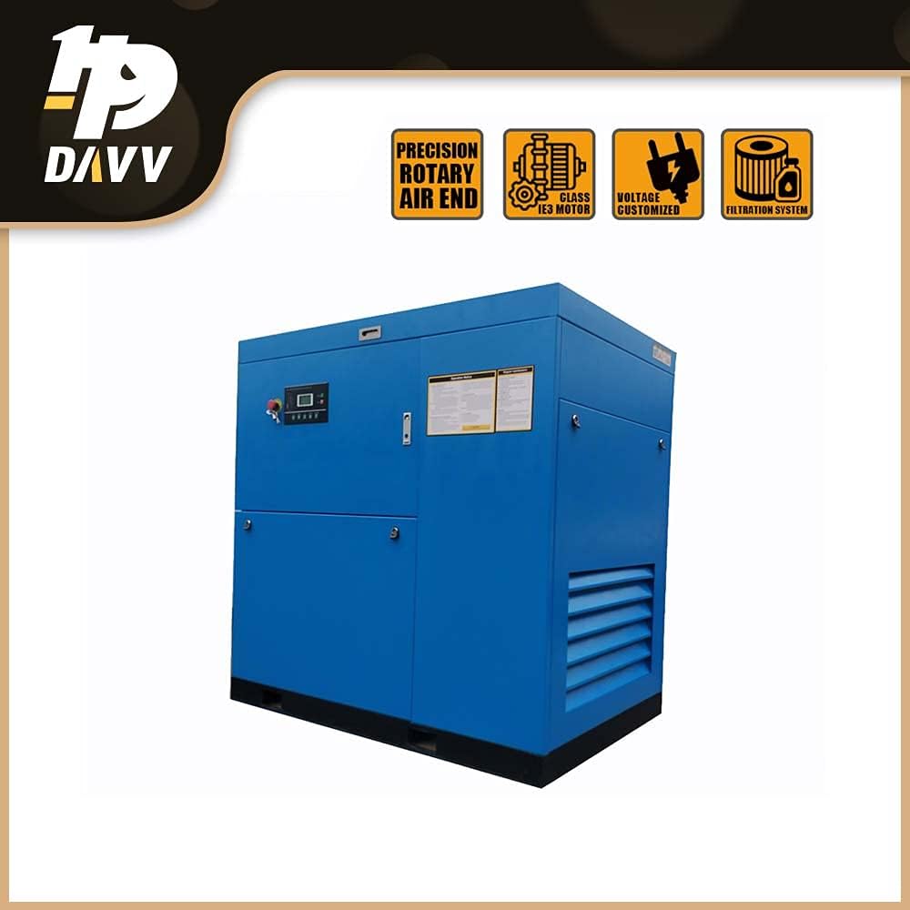 230V 3-Phase Rotary Screw Air Compressor 50HP 37KW - 198CFM@125PSI Base Mount Commercial Air Compressed System Heavy Duty Stationary Industrial Compressed Air Built-in Air Oil Separator - SC3723