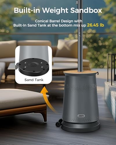 50,000 BTU Patio Heater for Outdoor Use With Adjustable Heat Focusing Top, Propane Patio Heater with Wheels, Stainless Steel Burner for Porch Garden Commercial Residential, Dark Brown