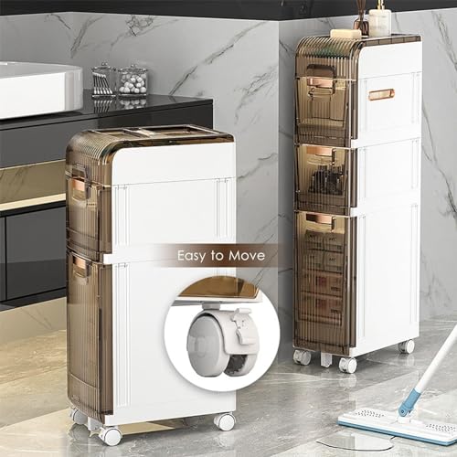 Narrow Bathroom Floor Storage Cabinet with Multi-layer Drawers Universal Wheels, Tall Slim Bathroom Storage Unit Free Standing Storage Cabinet for Small Spaces, Gaps, Kitchen, Hallway ( Size : 93cm )