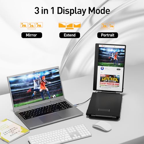 Laptop Screen Extender, 15.6" Portable Monitor for Laptop with 120% sRGB, FHD IPS & USB to HDMI Hub & 235° Rotation, Triple Monitor Extender Plug & Play Fits for All Laptops (Mac/Win/Android)