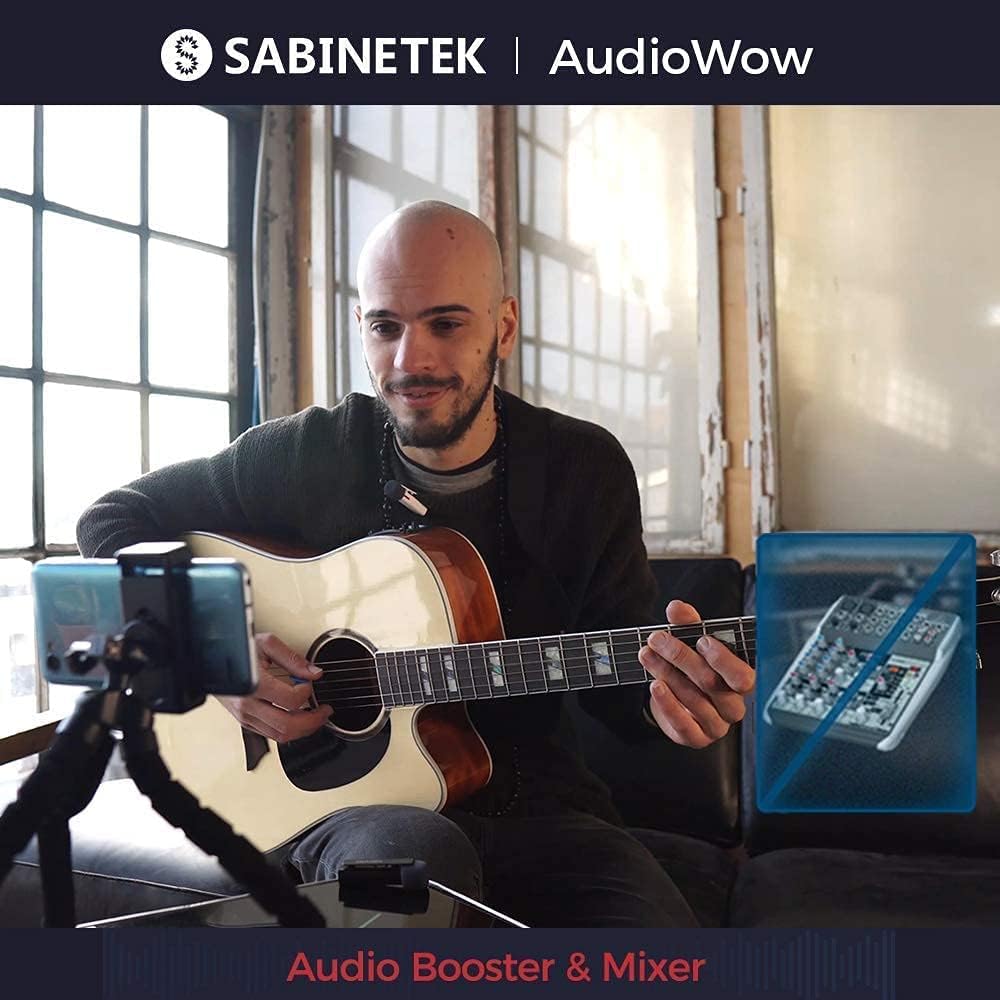 SabineTek AudioWo -Bluetooth Microphone Wireless Lapel Mic, Compact Wireless Clip -on Microphone,Bluetooth Lavalier Microphone for Smart Phone, Recording Video Vlogger, Sound Mixer,Remix Mic