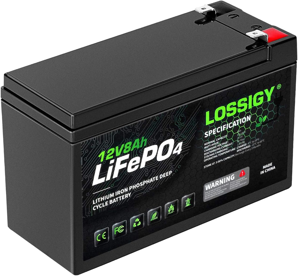LOSSIGY LiFePO4 Battery 12V 200Ah Deep Cycle Lithium Ion Battery, Built-in 100A BMS, 4000+ Cycles, 280Amp Max, Perfectly replace all RV, Solar systems, Marine Batteries Application, Maintenance-Free