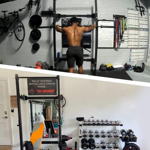 PRx Performance Wall Mounted Folding Power Squat Rack - Heavy Duty Adjustable Pull Up Bar, Space Saving Home Gym Equipment with Durable J-Cups, Ideal for Weight Lifting and Strength Training - Black