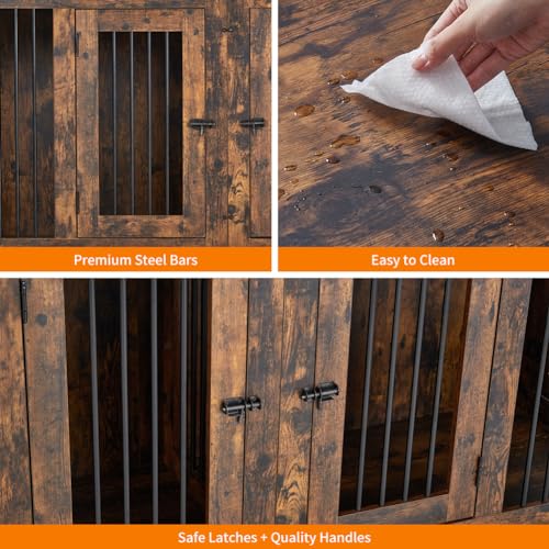 Furniture Style Dog Crate for 2 Rooms,Wooden Double Dog Crates Kennel with Divider,Indoor Dog House Furniture with Double Rooms