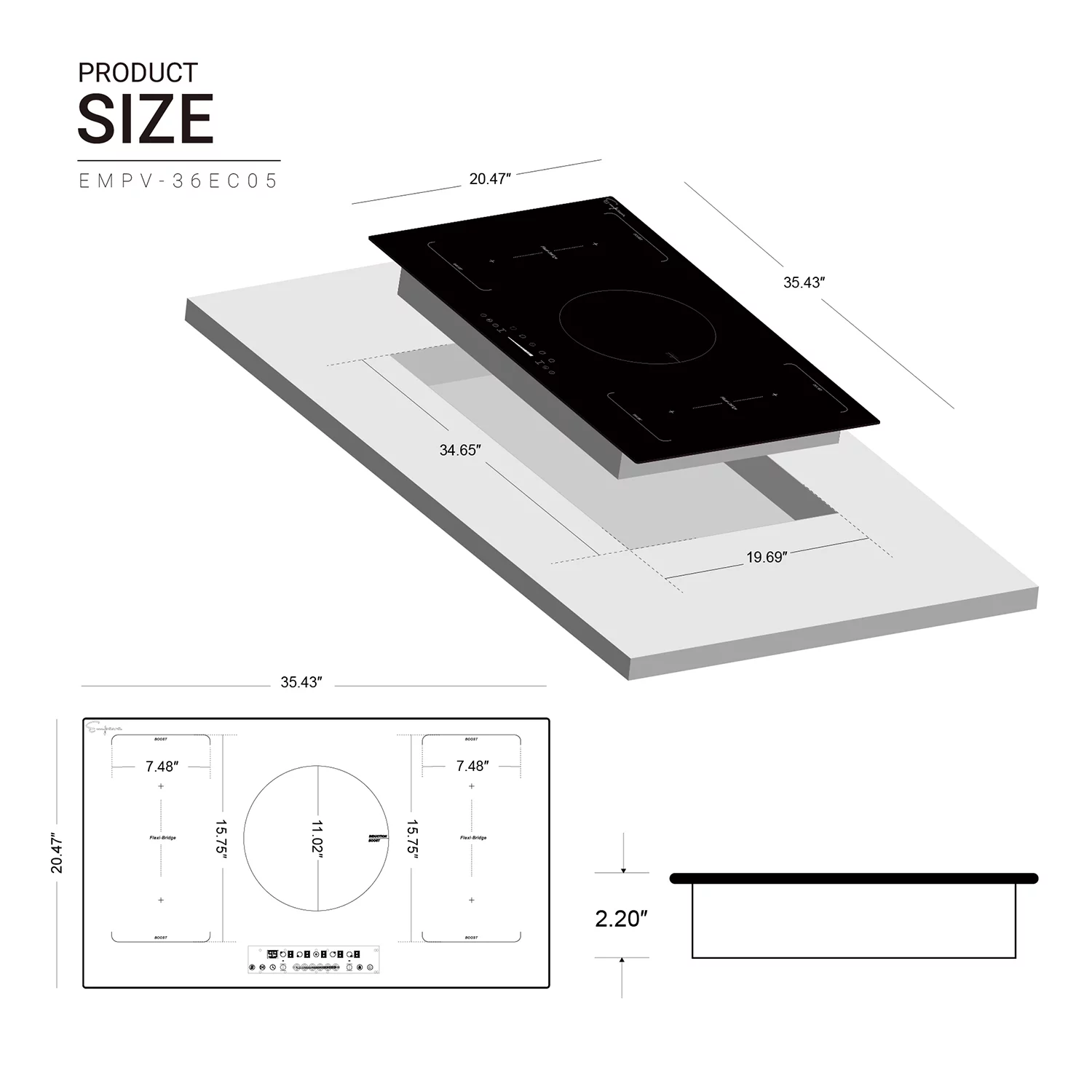 Built-In 36-in 5 Elements Black Induction Cooktop Including Bridge Element