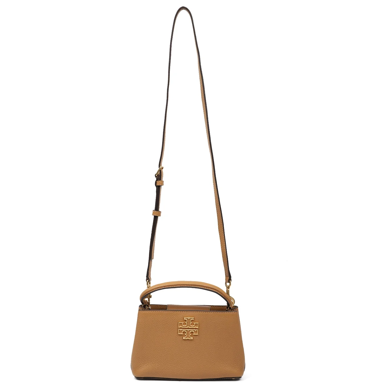 Tory Burch Women's Britten Pebbled Leather Micro Satchel Crossbody Bag (Tiramisu)