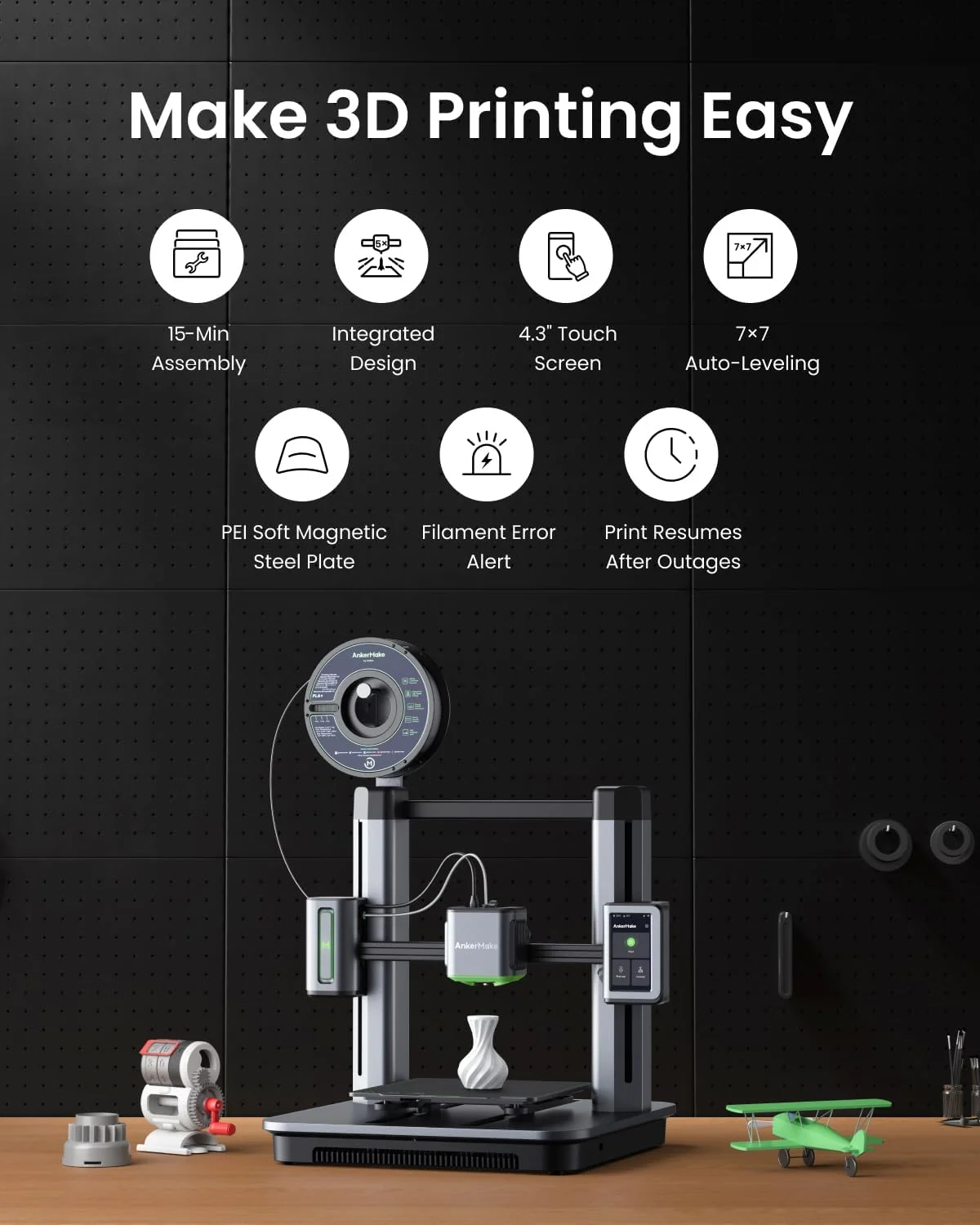 AnkerMake M5 3D Printer,FDM 3D Printer,Cut Print Time by 70%,Error Detection with AI Camera, Auto-Leveling