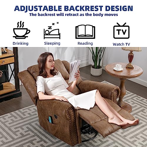 Power Lift Recliner Chair for Elderly with Massage and Heat, Electric Recliner Chair with Rivet Decoration, 2 Remote Controls, Side Pockets & USB Ports for Home, Office (Smoky Gray)