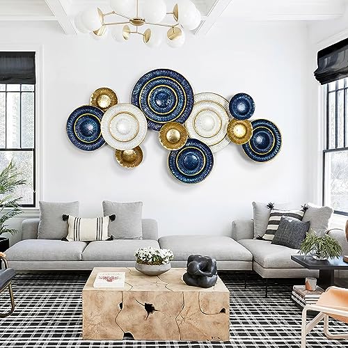 KEQAM Metal Wall Art for Living Room,Large Metal Wall Decor,Modern Luxury Wall Sculpture,3D Lotus Leaf Wall Decor For Living Room,Dining Room Bedroom Outdoor 50''x26''