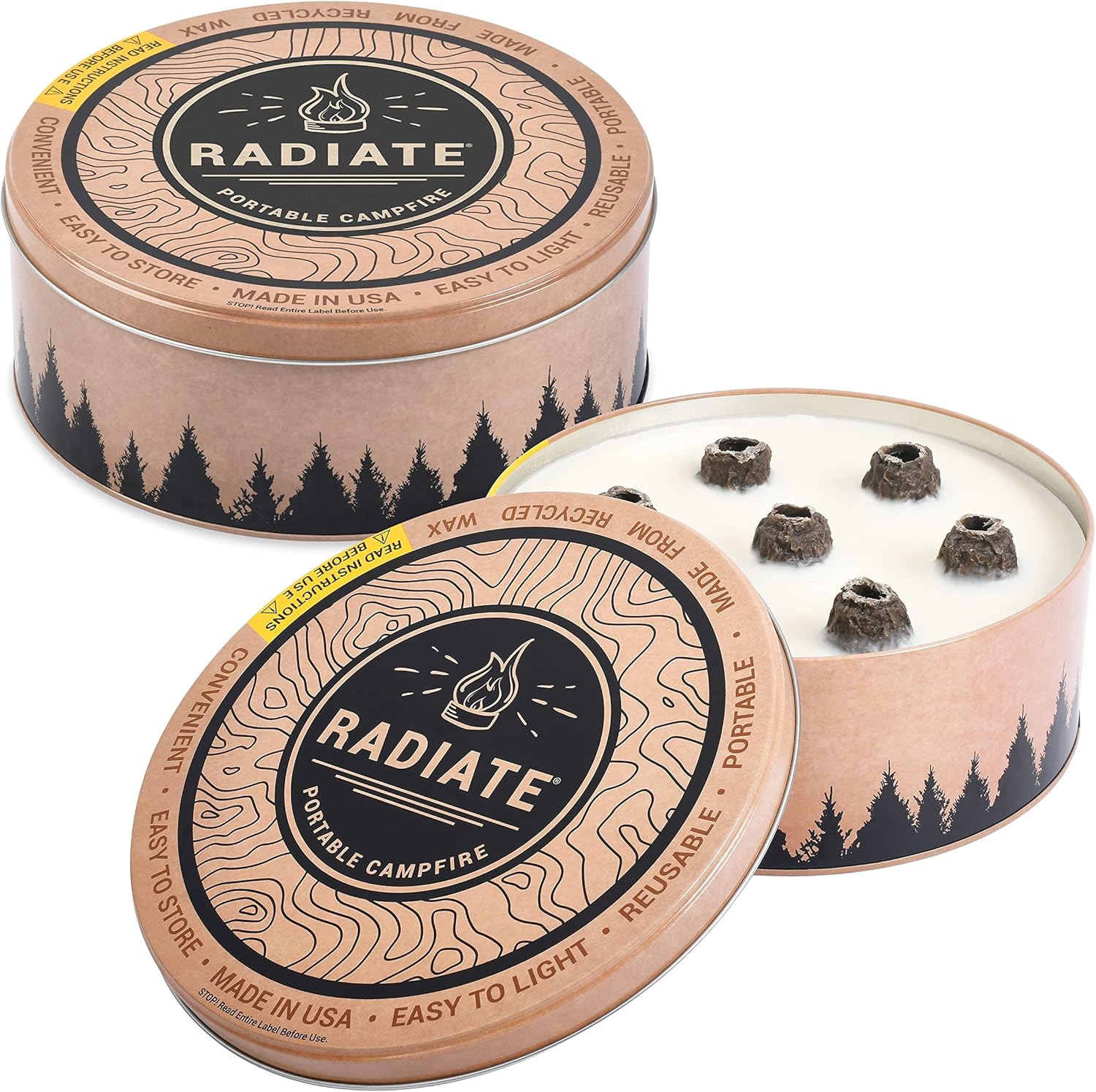 Radiate Portable Campfire: The Original Go-Anywhere Campfire | Lightweight and Portable | 3-5 Hours of Bright and Warm Burn Time | Convenient-No Embers-No Hassle | Made in USA | Standard Campfire Pack of 2