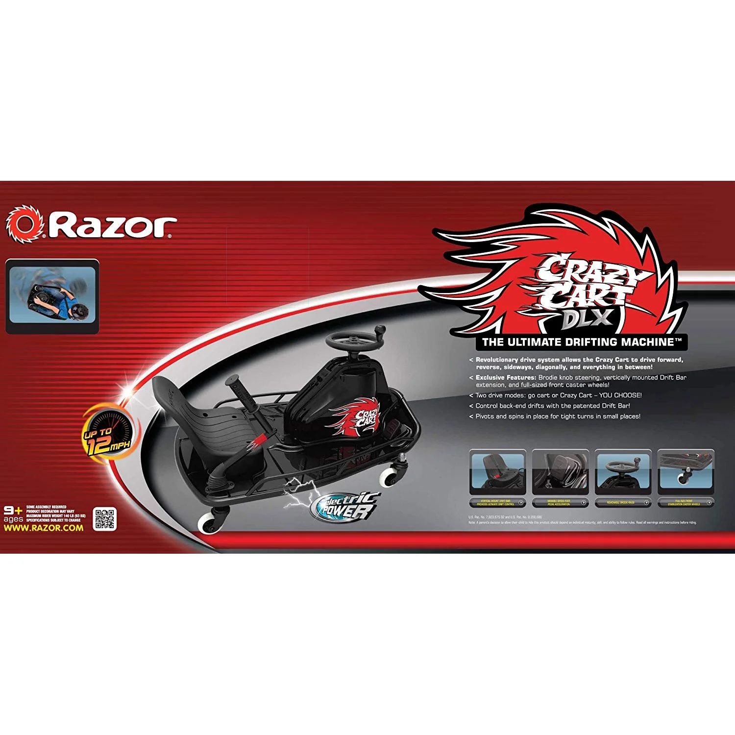 Razor Crazy Cart DLX - 24V Electric Powered Ride-On, up to 12 mph, Drifting Go Kart For Ages 9+