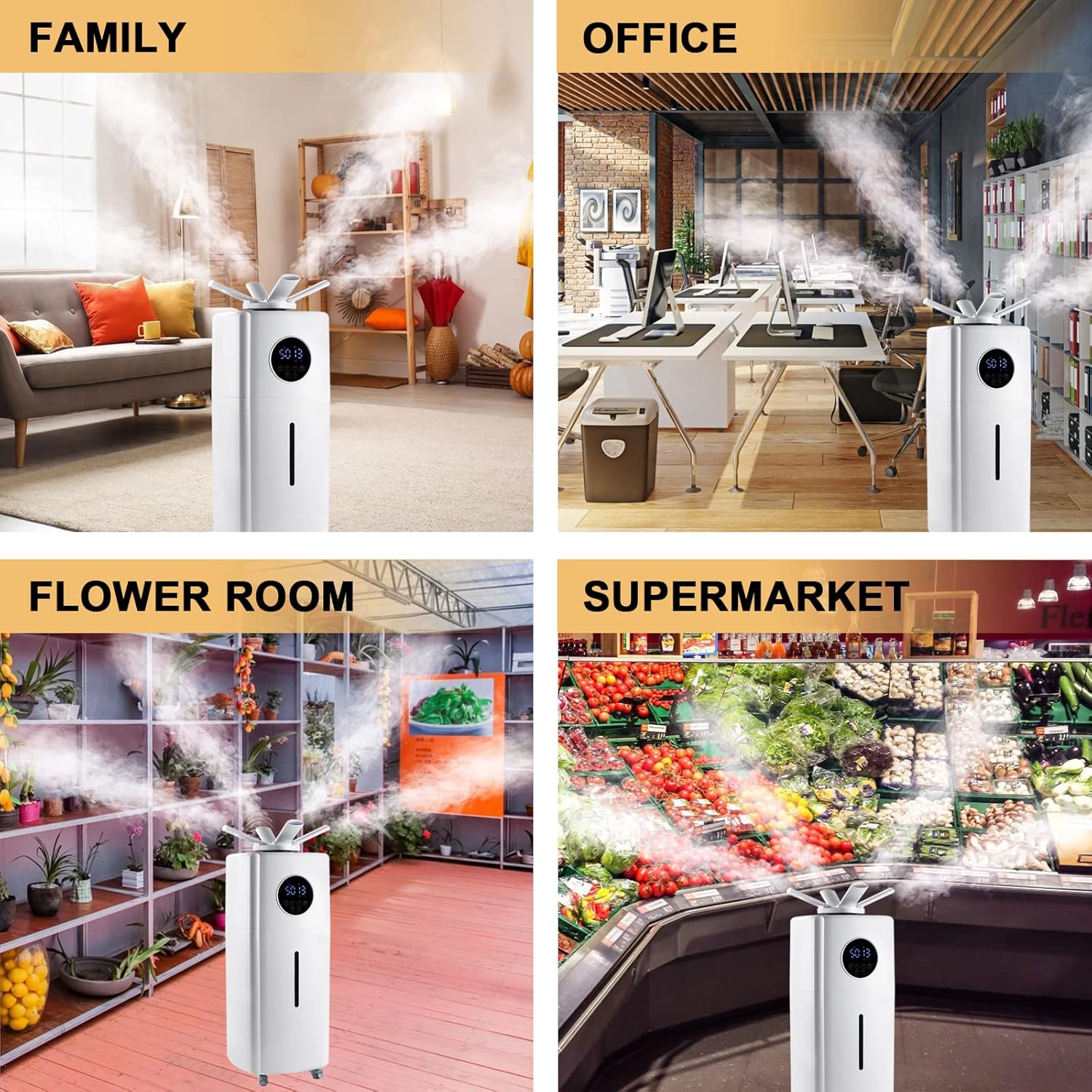 Commercial Industrial Humidifier Whole House Humidifier 6Gals Water Tank Max 2000ml/h Mist Output Faucet Filling Humidifier for Plant Large Greenhouse 110V