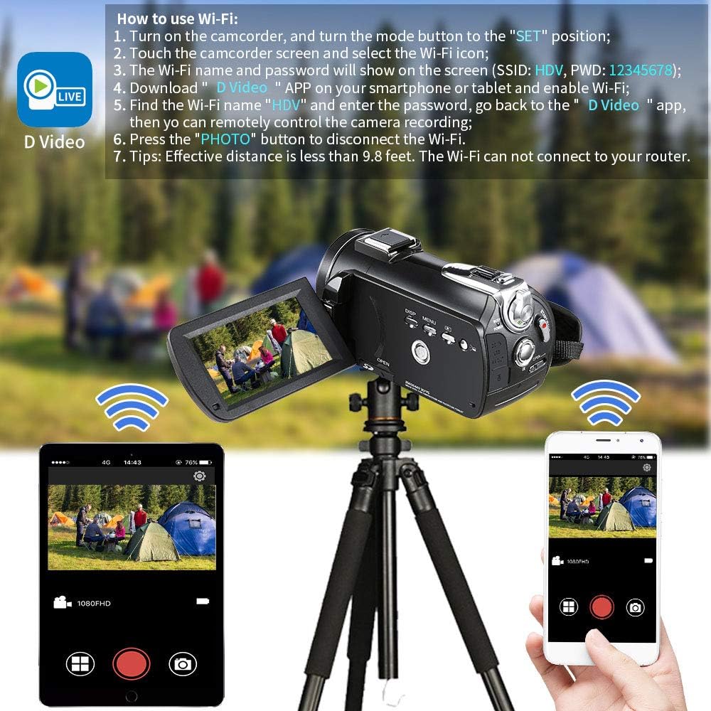 4K Camcorder Vlogging Camera for YouTube ORDRO HDR-AC3 Ultra HD Video Camera 1080P 60FPS IR Night Vision Wi-Fi Camera Recorder Digital Camcorders with Microphone Wide Angle Lens Handheld Stabilizer