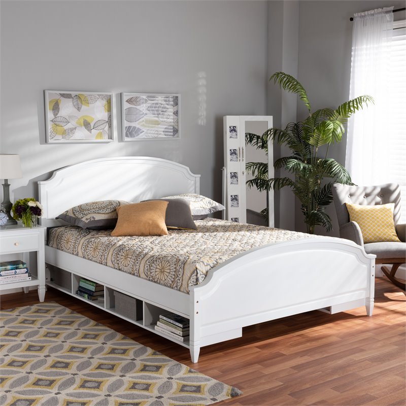 Bowery Hill Traditional White Finished Wood Queen Size Storage Platform Bed